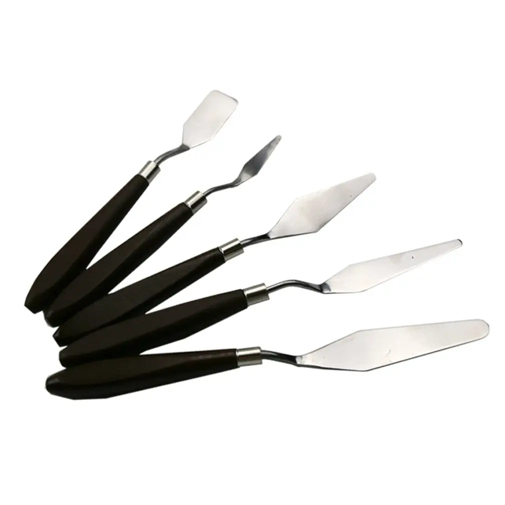 5PCS Mixed Palette Knife Painting Stainless Steel Scraper Spatula Art Supplies for Artist Canvas Oil Paint Color Mixing
