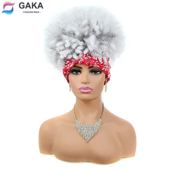 

GAKA 2 In 1 Natural Synthetic Short Headband Wrap Wigs for Women African American Afro Curly White Wig Hair Heat Resistant