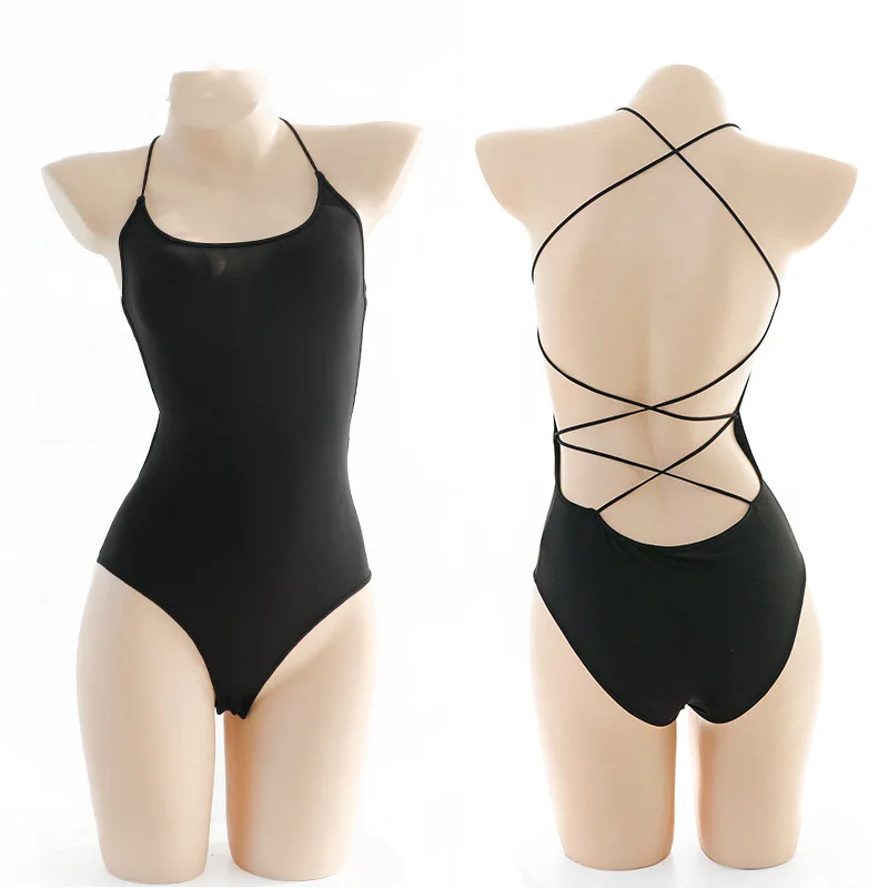 Simple Black Backless Women Sexy Bodysuit Lingerie Sexy Hot Erotic Open Crotch Black Lingerie Bodysuit Teddy Lingerie