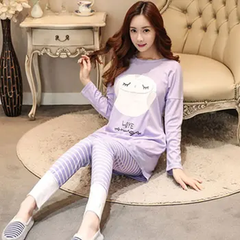 

Large Size Milk Silk Pullover Long-sleeved Printing Home Service Women's Sweet and Cute Thin Autumn Pajamas Pyjama Satin