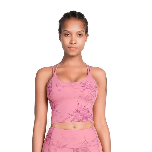 High Impact Women Sports Bras Top Yoga Vest Gym Fitness Clothing Antibacterial Cross Beauty Back Printing Tie-dye With Chest Pad Orlando powder