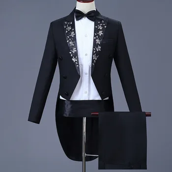 

2019 men MC groom wedding party dresses studio photographed yan tail suit host singer costumes
