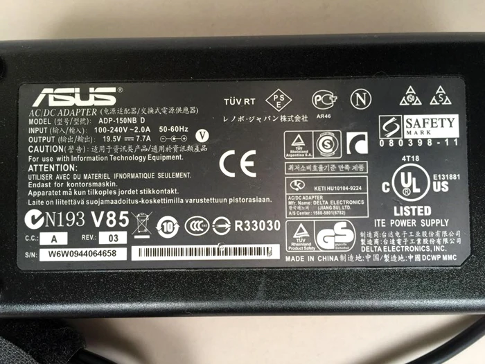 На 95% 19,5 V 7.7A 150W адаптер питания линия зарядное устройство для ноутбука модель ADP-150NB D, тест