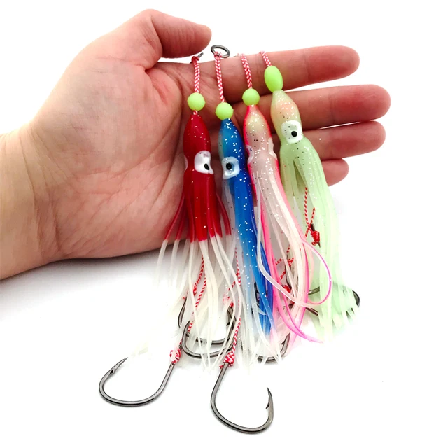 inchiku Squid Octopus lure 40g 60g 80g 100g Bottomship Sinking Slow Metal Jig Head Skirt Hook Saltwater Fishing Marlin Lure Bait 4pcs glow