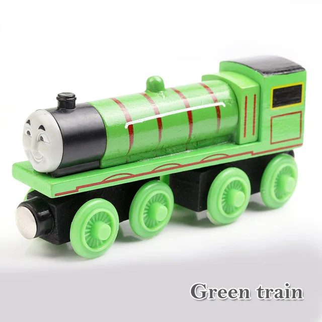 1 шт. паровозик Томас деревянная игрушка паровозик Томас Магнитная деревянная модель Паровозик для маленьких детей Томас строительные игрушки Магнитный деревянный Паровозик - Цвет: green train