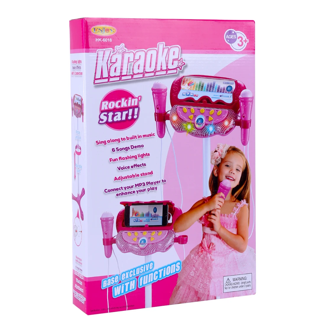 Дети Караоке песня машина микрофон Стенд и огни игрушка-розовый