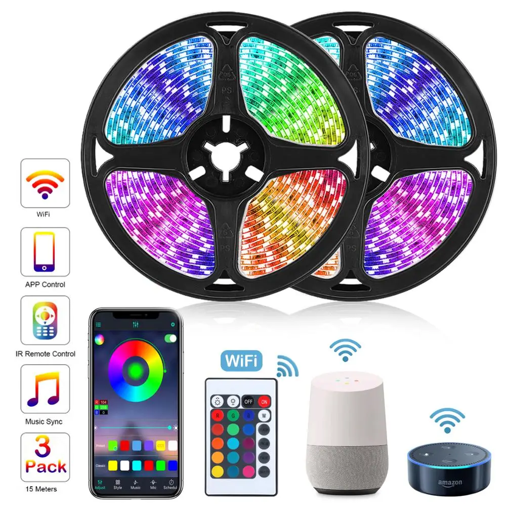 RGB LED Strip Light WIFI Lights 12V Tape Ribbon SMD 5050 Neon Bluetooth Diode BackLight for Room TV | Лампы и освещение