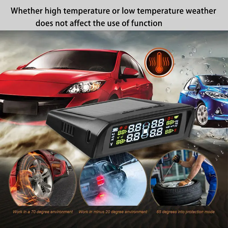Солнечная TPMS беспроводная система контроля давления в шинах ЖК-монитор давления в шинах с 4 внешними датчиками аксессуары для автосигнализации