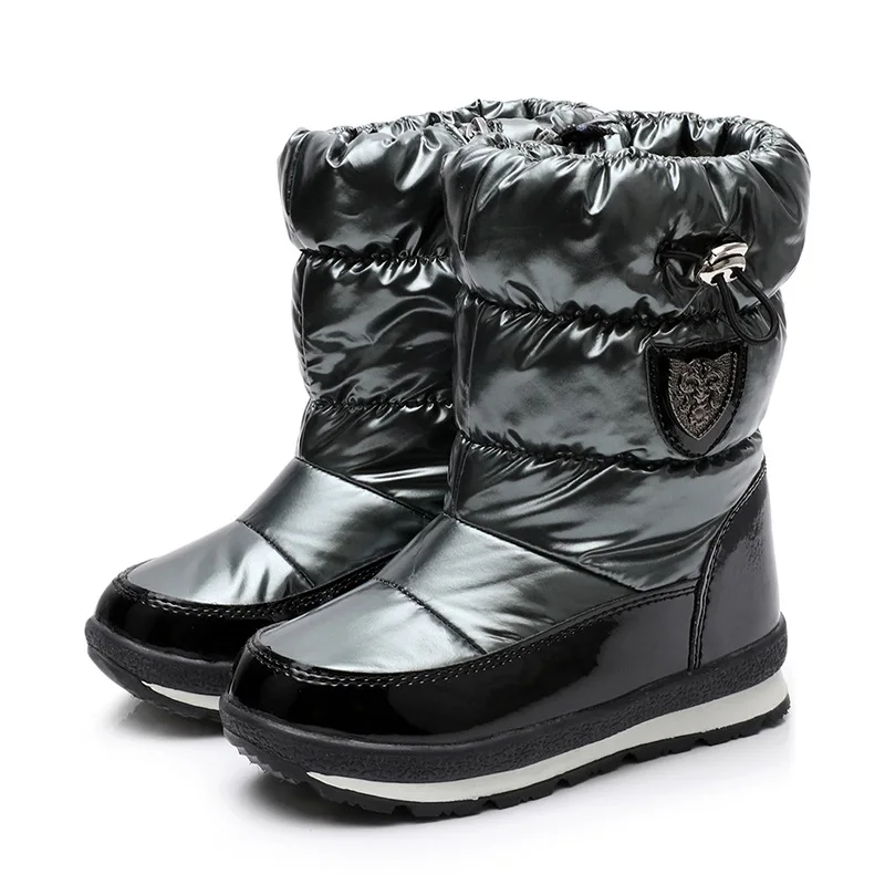 Зимние плюшевые ботинки для маленьких мальчиков 2-12 лет; Теплая обувь для дождливой погоды; обувь из искусственной кожи на плоской подошве для малышей; уличные зимние ботинки; детская обувь для девочек