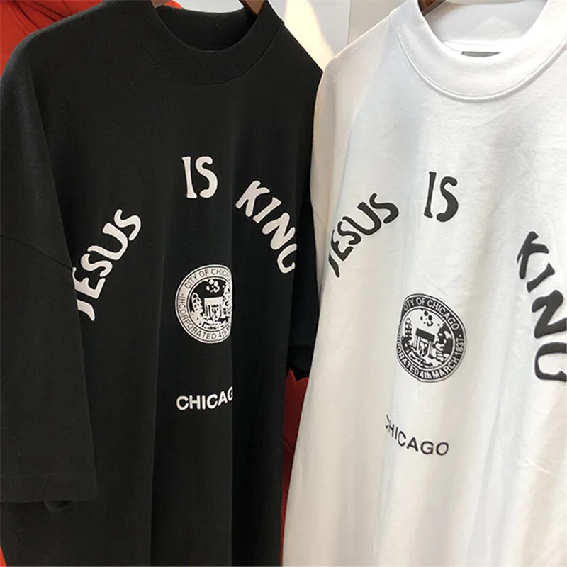 И надписью «Jesus is футболка King Kanye West Для мужчин Для женщин футболки высокого Качественный хлопок и надписью «Jesus is King Tee Чикаго логотип печати Топы