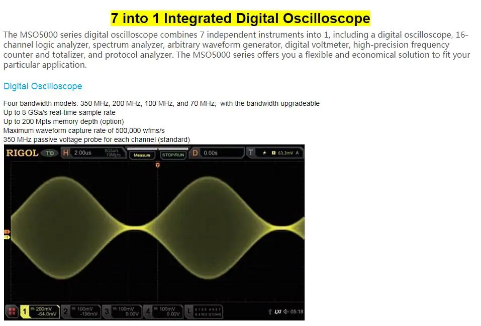 Rigol MSO5104 четыре канала 100 МГц Цифровой Осциллограф смешанных сигналов