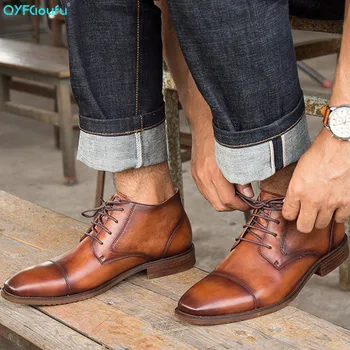 

QYFCIOUFU New Man Martins Boots Men Lace Up Booties Oxford Sole Genuine Cow Leather Male Casual Shoes Vintage Men's Boots