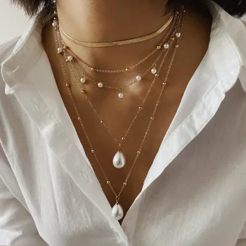 

cross-border accessories OT clasp party card gem sautoir mix build multivariate multiple moon imitation pearl necklace