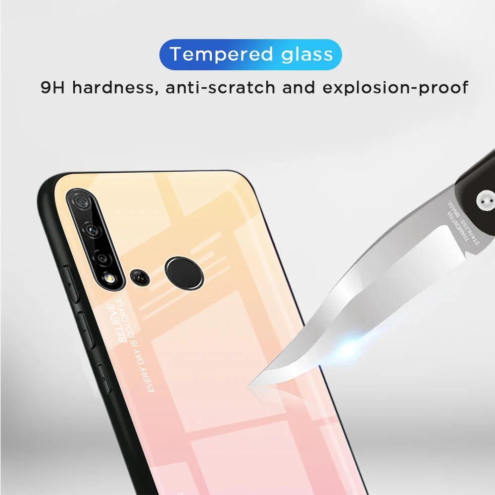Чехол для телефона с градиентным закаленным стеклом для huawei P20Lite Y6 Y7 Y9 Prime Honor 9XPro 20 Lite Pro, стеклянный чехол для P Smart Z