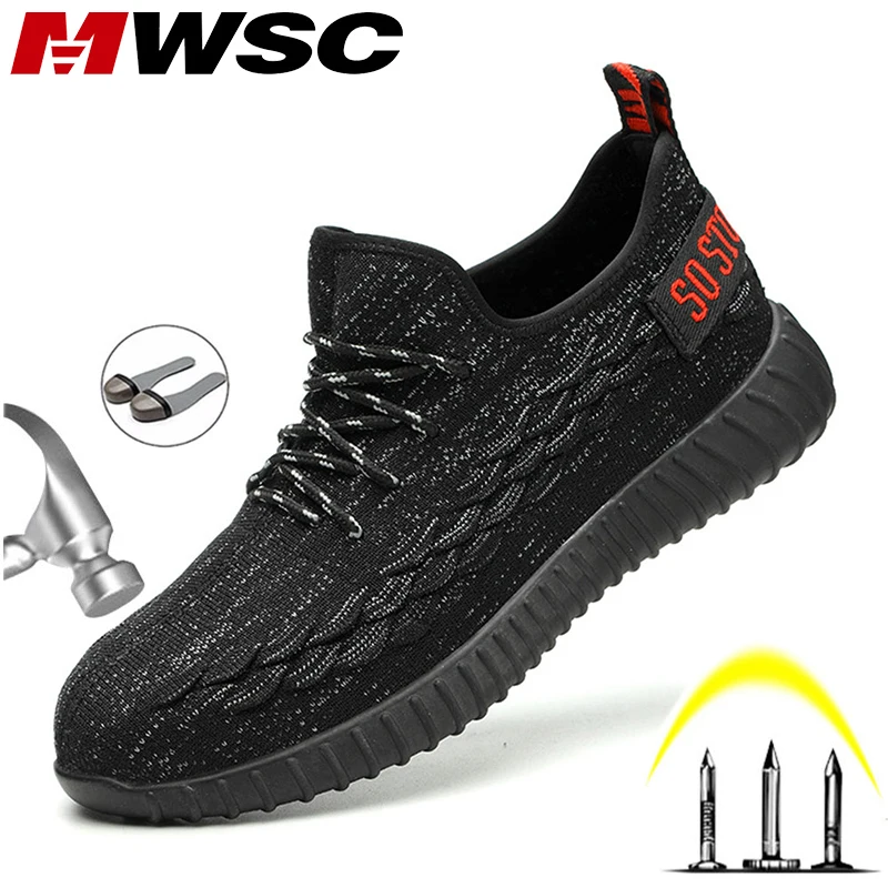 

MWSC Men Safety Work Shoes Boots Light Comfortable Steel Toe Work Boots Anti-smashing Men's Construction Boots Work Sneakers
