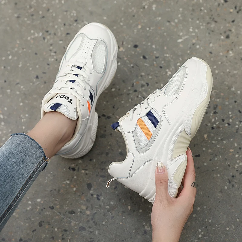 beige Tyburn/Новинка года; женские кроссовки на платформе; белые кроссовки; обувь для папы; Повседневная дышащая мягкая женская обувь на массивном каблуке; Размеры 35-39 - Цвет: beige