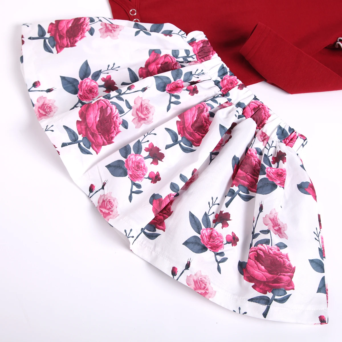 Wholesale longsleeve 3 pieces infant baby clothing set cotton romper tops + skirt + headband outfit