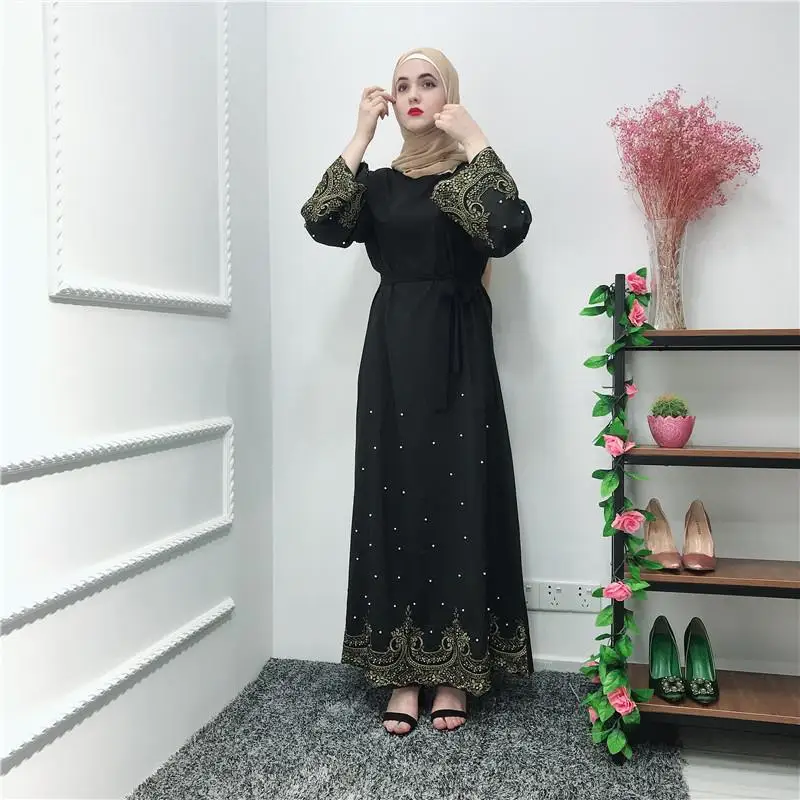 Abaya, женское, Дубай, кафтан, джилбаб, вышивка, мусульманское, макси, арабское платье, длинный халат, платье, бисероплетение, Исламская одежда, черная, мода, новинка