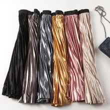 Винтажная Гибкая эластичная юбка миди с высокой талией, плиссированная бархатная юбка на осень и зиму для женщин, женские юбки saia saias faldas