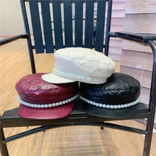 01910-yuchun839272578 мягкая pu жемчужина британский стиль Модные женские Козырьки Шляпы женская уличная Кепка для отдыха