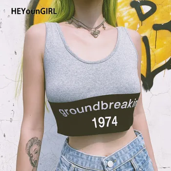 

HEYounGIRL Patchwork Ribbed Sleeveless Top Women Fitness Workout Cropped Tops Tees Backless Printed Tank Top Summer Streetwear
