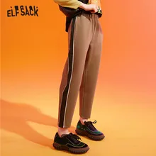 ELFSACK, армейские зеленые полосатые цветные повседневные штаны с морковкой для женщин,, зимние черные брюки с высокой эластичной талией для офиса