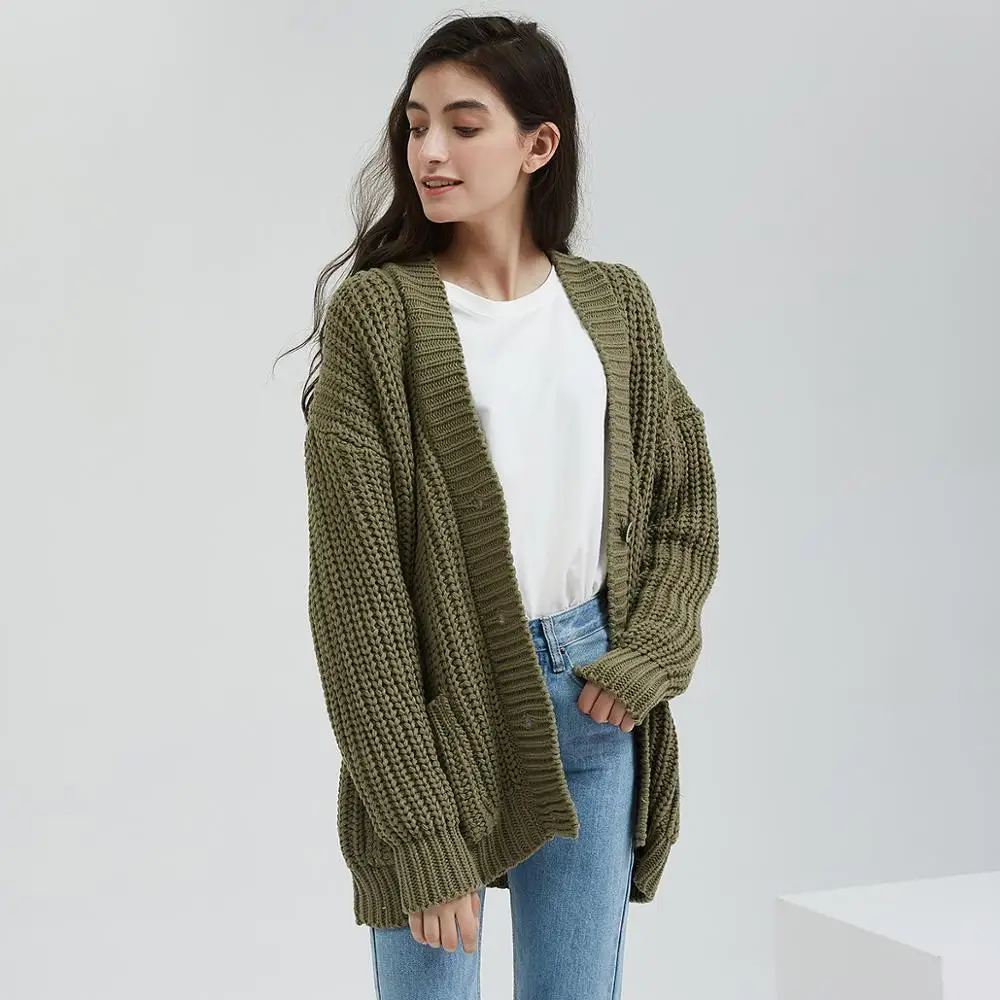 Tanie Wixra dzianiny Chunky Cardigan sweter kobiet kieszenie jednolity, gruby topy odzież stylowy sweter dla kobiet 2019 jesień zima