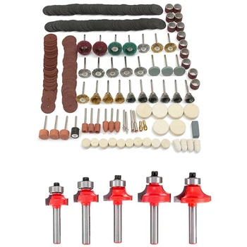 

352 Pcs Accessories: 347Pcs Sanding Polishing Rotary Tool Kit & 5 Pcs 1/4Inch Shank Corner Round over Router Bit