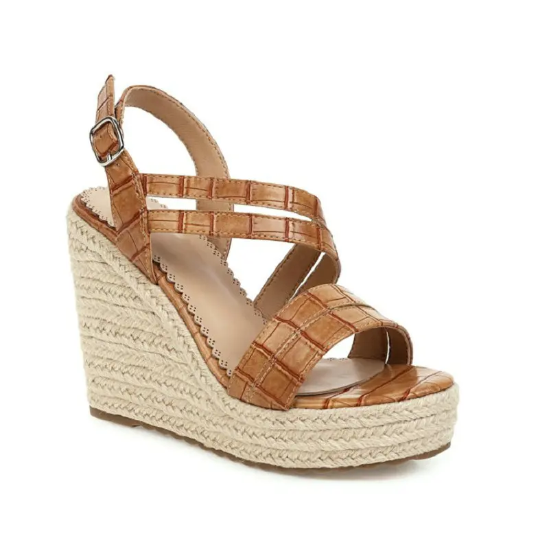 Sianie Tianie 2020 open toe new hot sales hemp weave espadrilles femme women shoes wedges platform high heels woman's sandals | Обувь