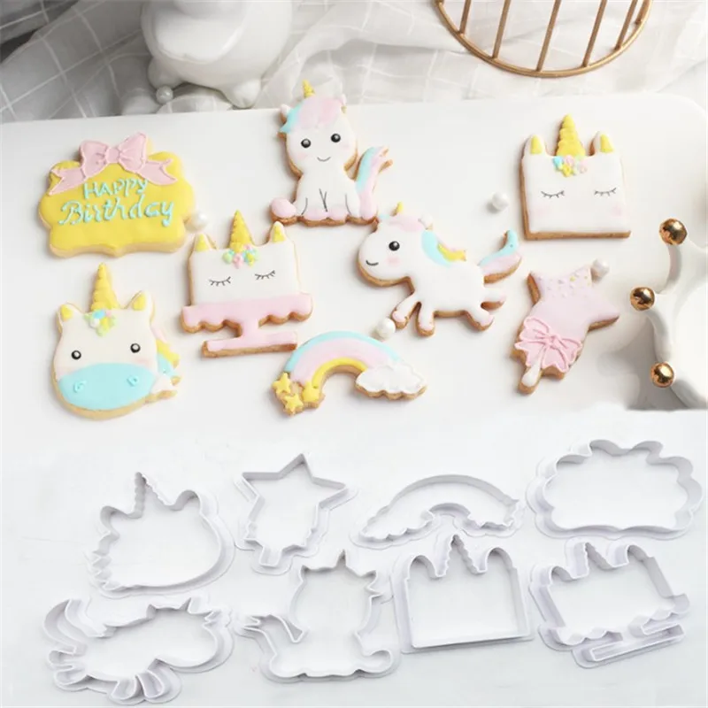 

TTLIFE 8pcs/set Innovative Unicorn Cookie Cutter DIY Fondant Chocolate Cake Embossing Stencil Mold Biscuit Mold Baking Tool