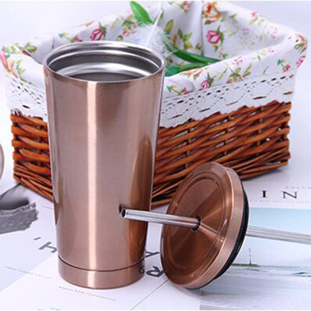Stainless Steel Drink Tumbler - Double Wall Vacuum Insulated Hot Cold Beverage Tmbler Kids Travel Camping Mug with Straw