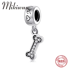 925 пробы, серебро, кристалл, CZ, собачья косточка, тонкая подвеска, бусины, подходят к оригиналу Pandora, браслет, ювелирное изделие