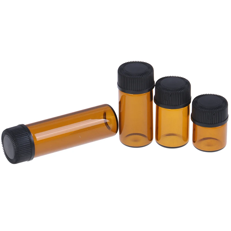 1pc 1 /2/3/5ml Amber Mini Refillable Bottle Glass Reagents Essential Oil Sample Bottle Brown Glass Vials With Cap