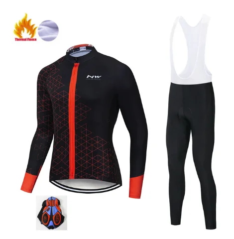 NW теплая велосипедная команда полярная зимняя мужская одежда с длинным рукавом Джерси Набор для активного отдыха велосипед Northwave комплект - Цвет: Winter Jersey Suit