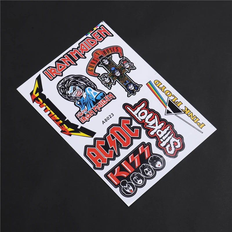 2 шт./лот A4 глянцевая пленка наклейки Forn KISS AC DC мотоцикл велосипед автомобиль блок скутер наклейки водонепроницаемый ПВХ 2 весь набор