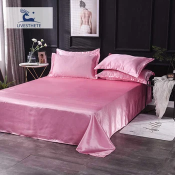 

Liv-Esthete Flat Sheet Satin Silk Pink Bedding Euro Luxury Bed Linen Solid Color White Double Queen King Decor Home Textiles
