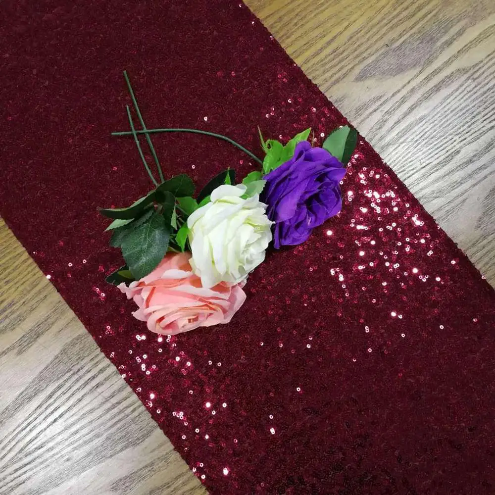  120Inches Sequin Table Runner Burgundy Christmas Table Decoration Table Runners for Dining Table-M1