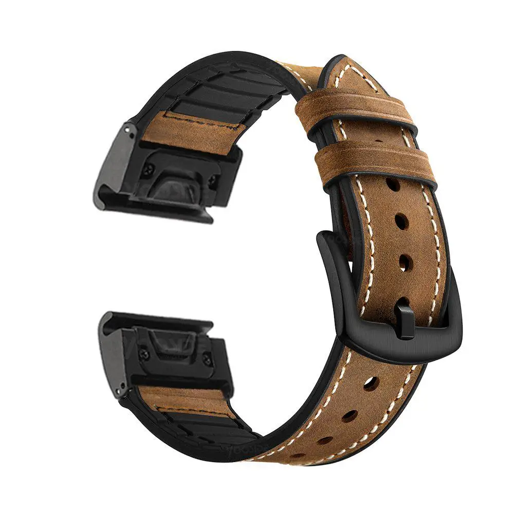 Brown Роскошный кожаный ремешок Fenix 6 22 мм для часов Quick Fit, ремешок для Garmin Fenix 5/5 Plus/Forerunner 935/Approach S60/Quatix 5 - Цвет: Brown