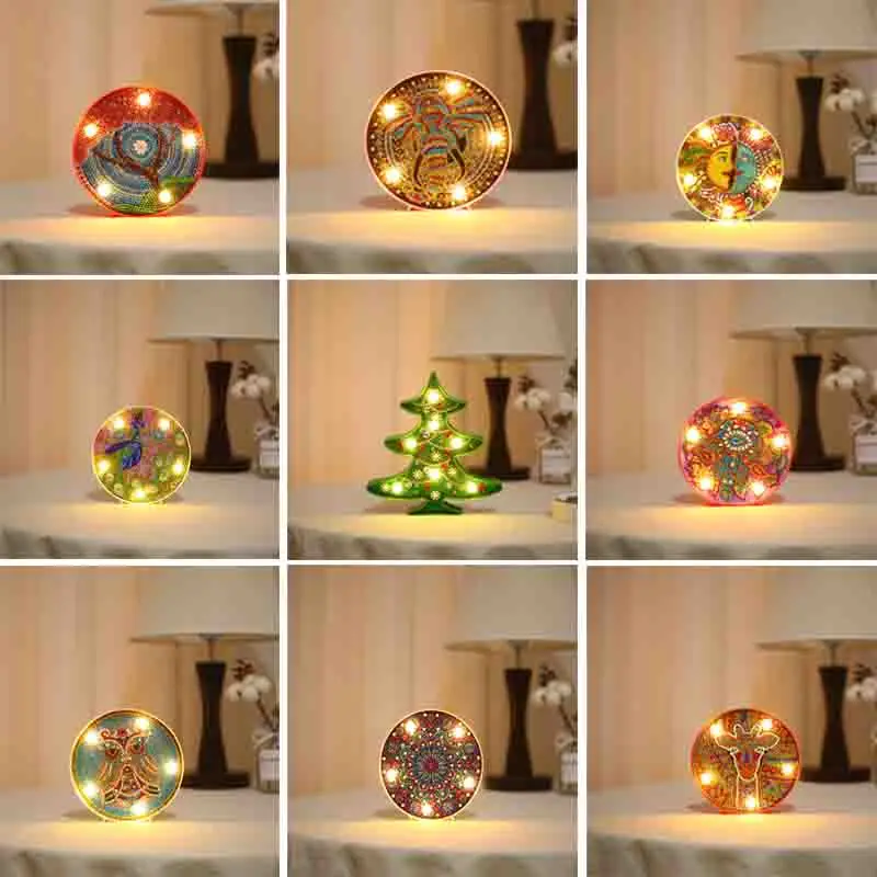 

New 5D DIY Diamond Painting LED Lamp Light Snowman Special Shaped Mosaic Embroidery Owl Unfinished Kit Christmas Gift