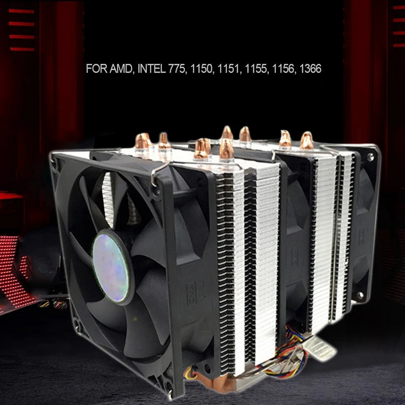 6 тепловой трубы 4 провода три вентилятора без светильник Cpu вентилятор радиатора для Intel 775/1150/1155/1156/1366