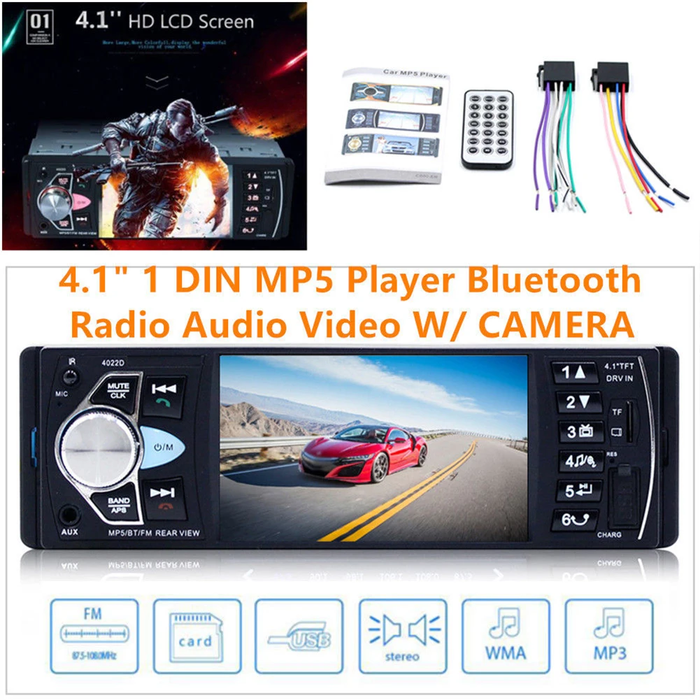 4022D Bluetooth видео 4,1 дюймов экран TF прочный аудио MP5 плеер мультимедийный автомобильный Радио USB универсальный FM стерео Aux