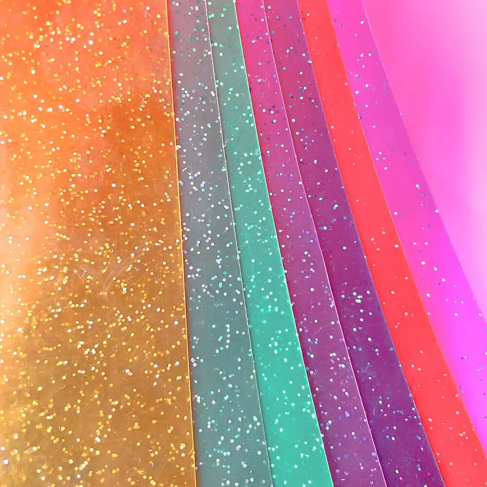 Multi-color Glitter Transparent PVC Vinyl Faux Synthetic Leather Fabric DIY Garments Knotbow Bags Hair Accessories Decor Craft