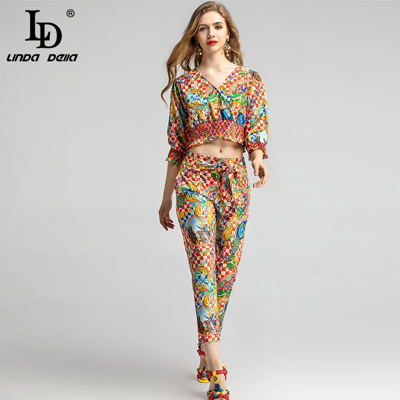 Женский праздничный костюм LD LINDA DELLA вечерние костюмы из двух предметов топ с