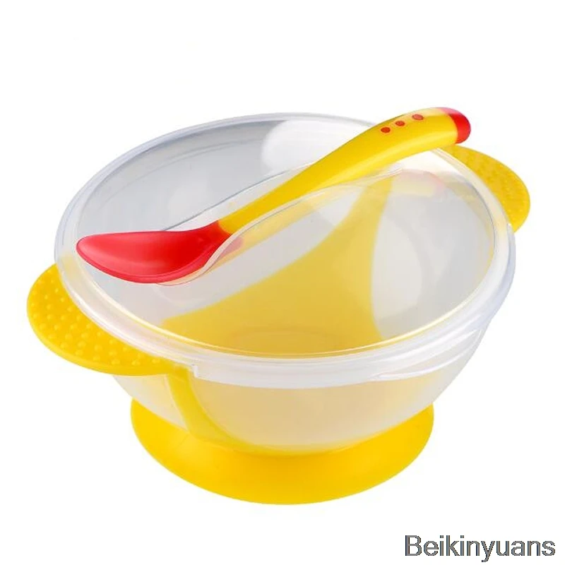 Suit yellow Детские столовые приборы, Индукционная ложка для еды, безопасное использование, набор столовых приборов - Цвет: Suit yellow