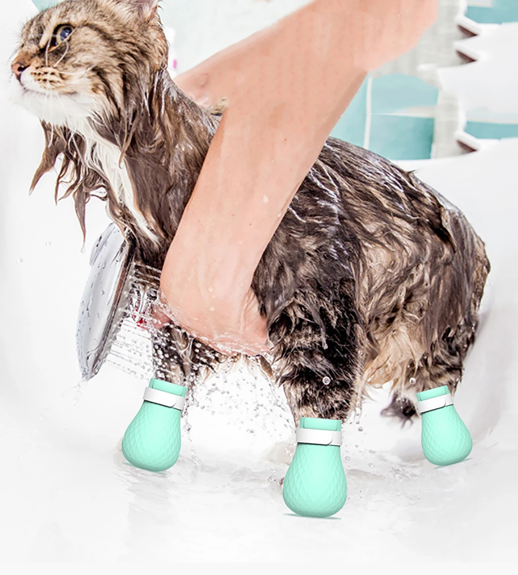4pcs Anti-biting Bath Washing Cat Claw Cover Cut Nails Foot Cover Paw Protector for Anti-Scratch Cat Shoes Boots Cat Paw Cover