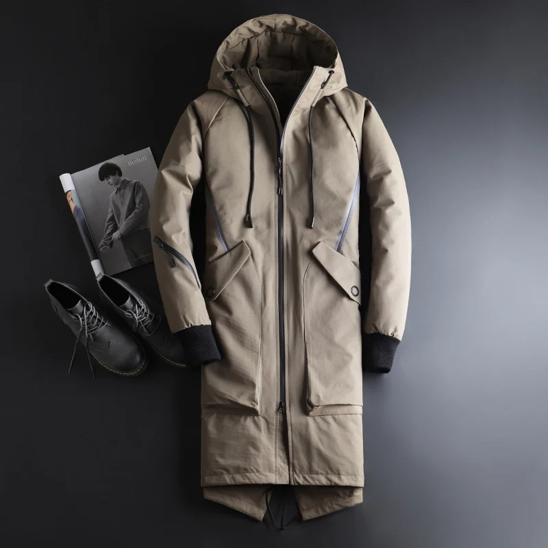 Зимний модный брендовый мужской пуховик, длинная Корейская уличная одежда, пуховое пальто, утиный пух, Теплая мужская одежда