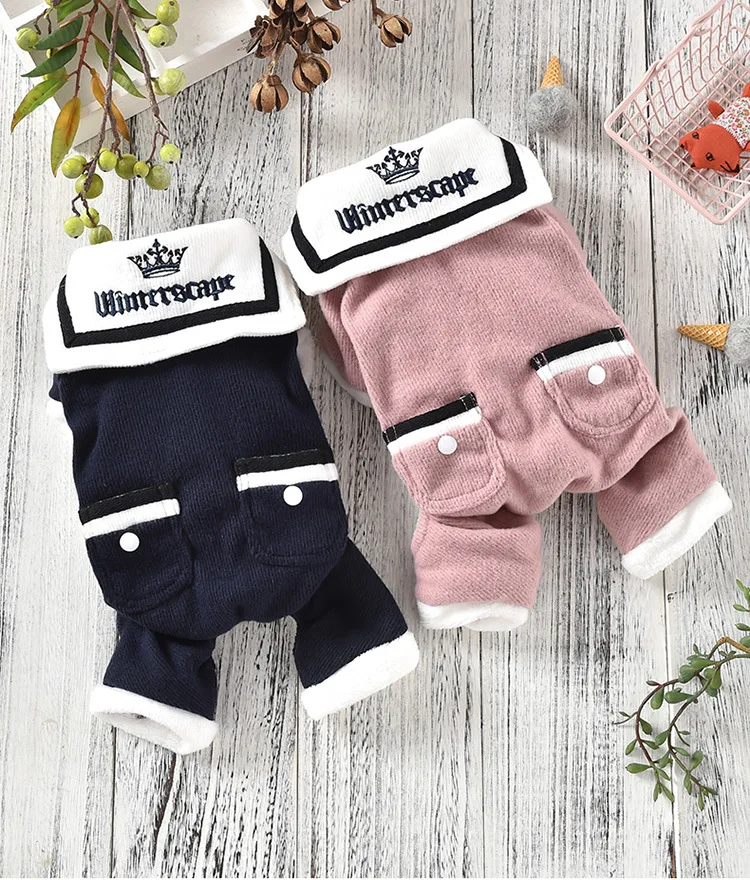 Newest Dog Clothes for Autumn and Winter Navy Blue Pink Colors Four-legged Leisure Sports Style Small Dog and Puppy Clothes