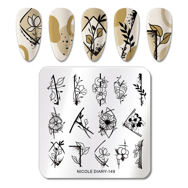 DIARY Line Flower Nail Stamping Plates Chinese Style Letter Pattern Nail Art Stamp Templates Face Leaf Printing Stencil