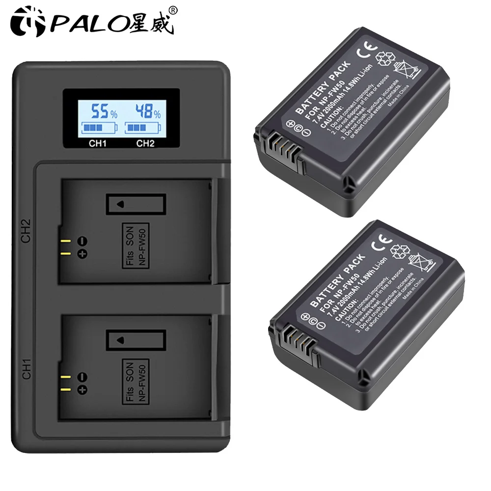 2battery and charger PALO 7,4 V 2000 мА/ч, NP-FW50 NP FW50 NPFW50 батарея Замена для sony Alpha 7 A7 7R a7R фотоаппаратов моментальной печати 7 s a7S a3000 a5000 a6000 NEX-5N 5C A55 - Цвет: 2battery and charger