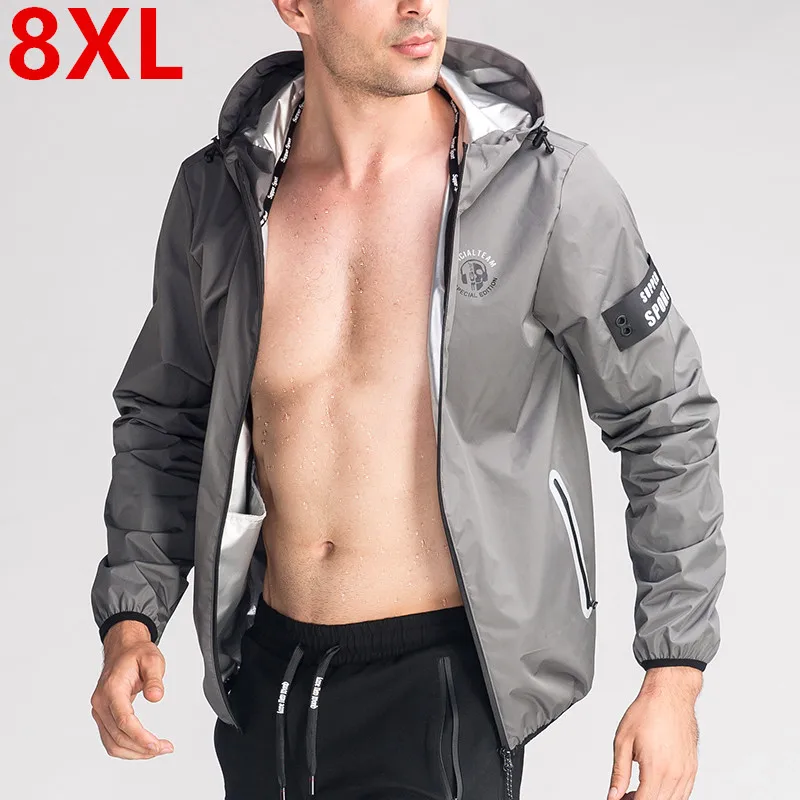 8XL 6XL 5XL летняя водонепроницаемая куртка с капюшоном мужская быстросохнущая легкая кожаная куртка Повседневная тонкая дышащий ледяной шелк верхняя одежда
